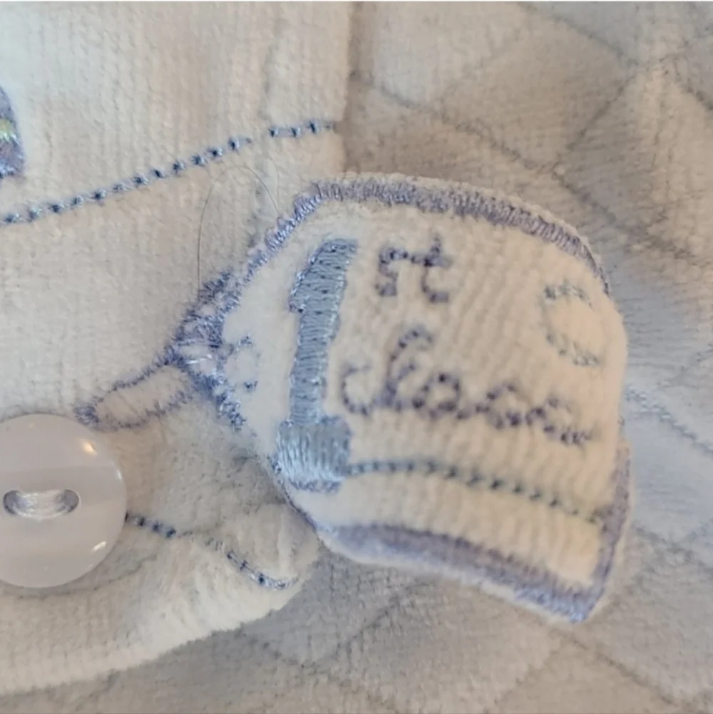 3 Months Baby 2 Piece Outfit Vintage Pastel Blue Plane Embroidered Fleece